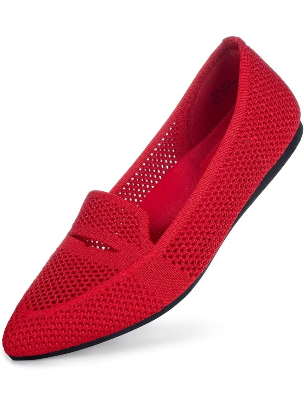 Women's Red Pointed Toe Penny Dressy Ballet Knit Mesh Slip On Flat Loafer Shoes